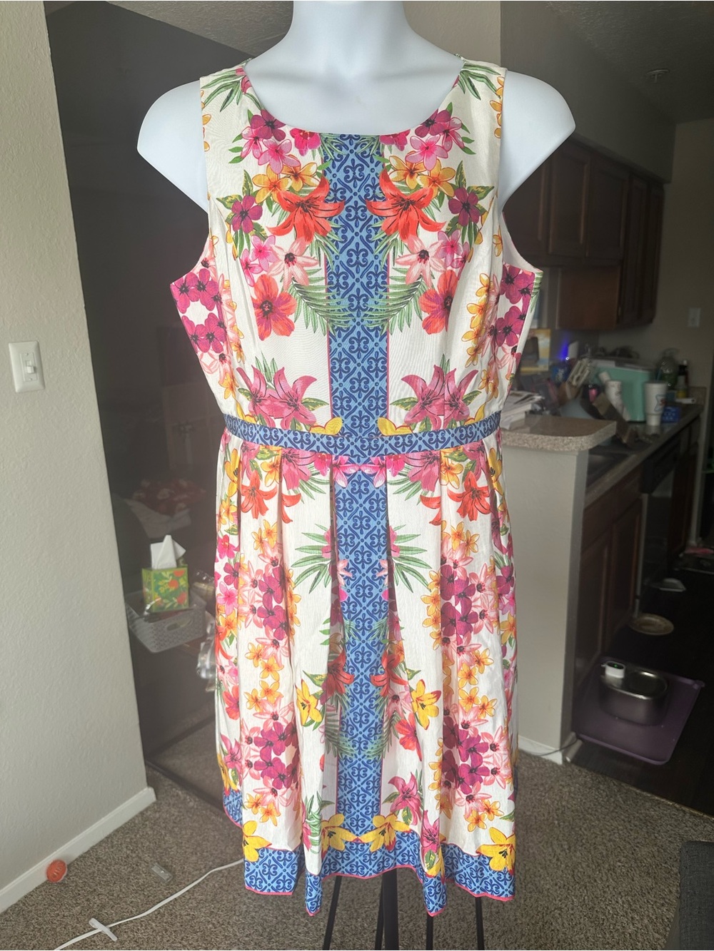 Modcloth Floral Printed Midi Dress in White, Pink, Yellow, Blue
